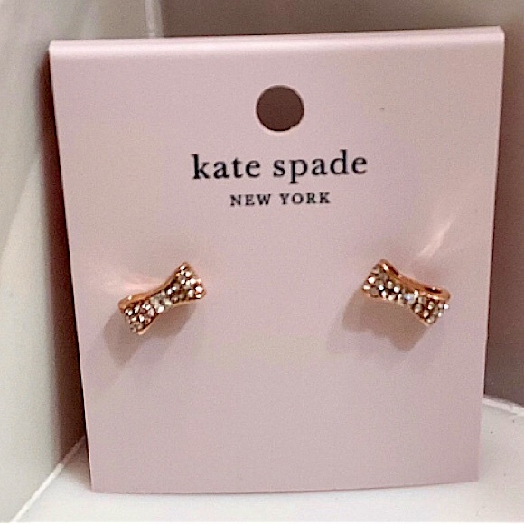 🆕🔥KATE SPADE(READY SET BOW)ABSOLUTELY GORGEOUS SEXY ROSE GOLD&CLEAR EARRINGS - Picture 4 of 12